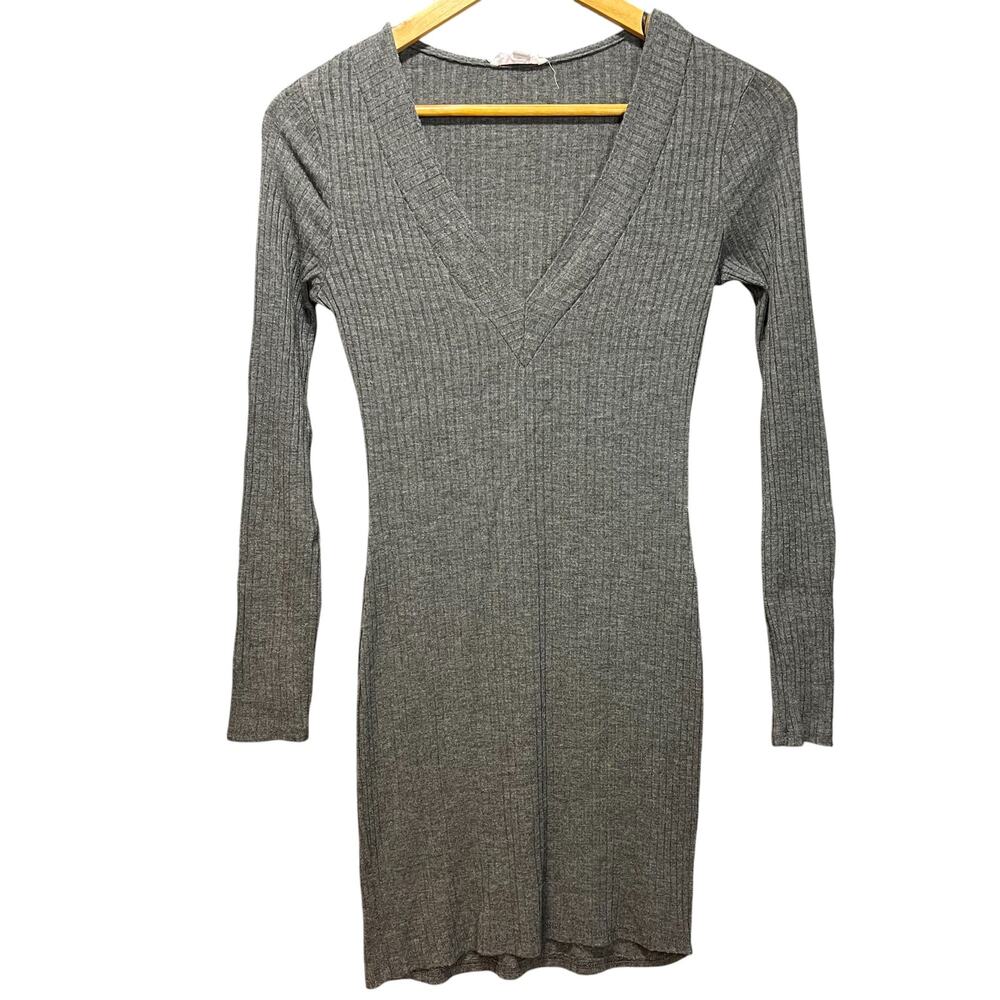 VTG Medium A'Gaci Form Fitting Ribbed V Neck Sweater Dress Y2K